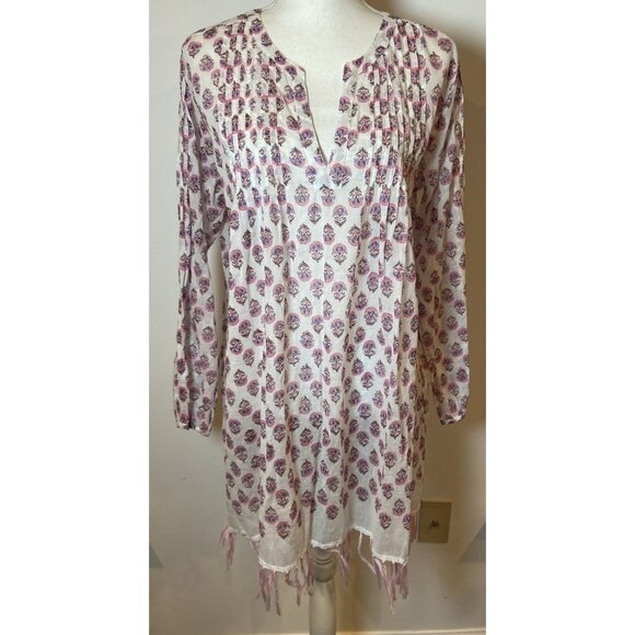 Roller Rabbit Cover Up Swim Fringe Hem Pink White Purple Medium M - Picture 1 of 5